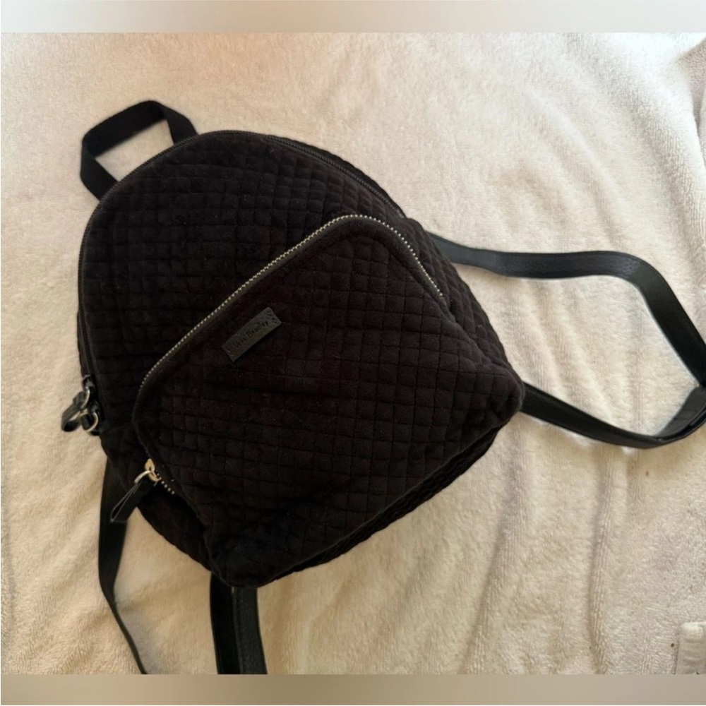 Vera Bradley Quilted Mini Backpack in Black with Pink Floral Lining